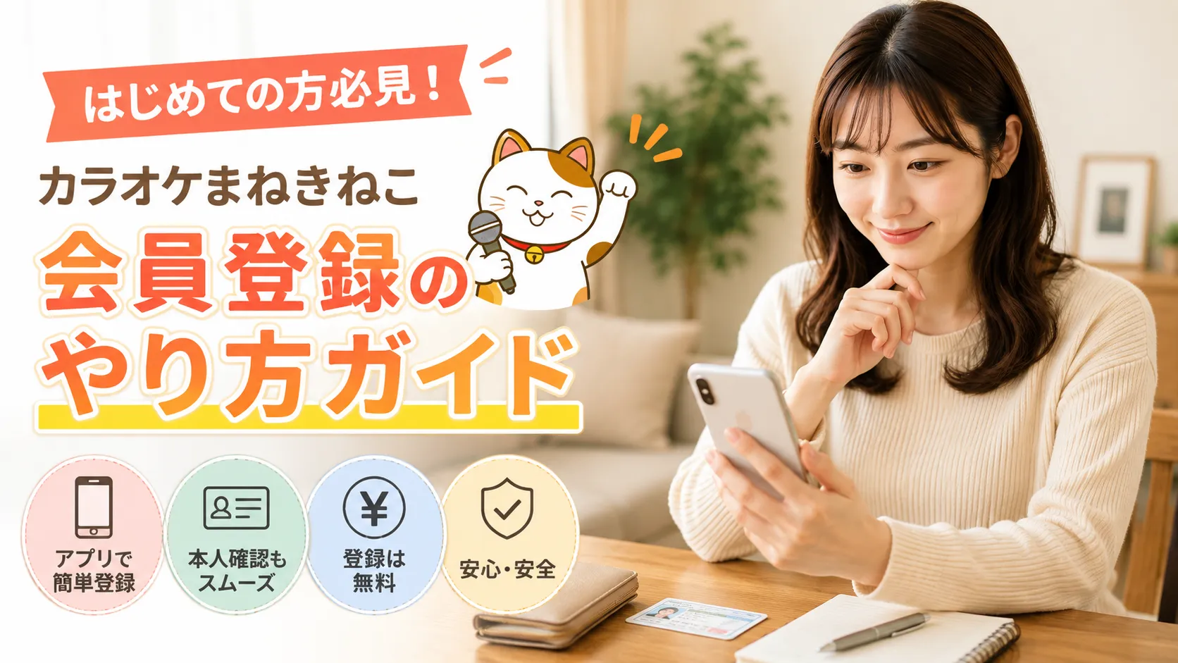 まねきねこの会員登録に必要なアプリと身分証明書のイメージ