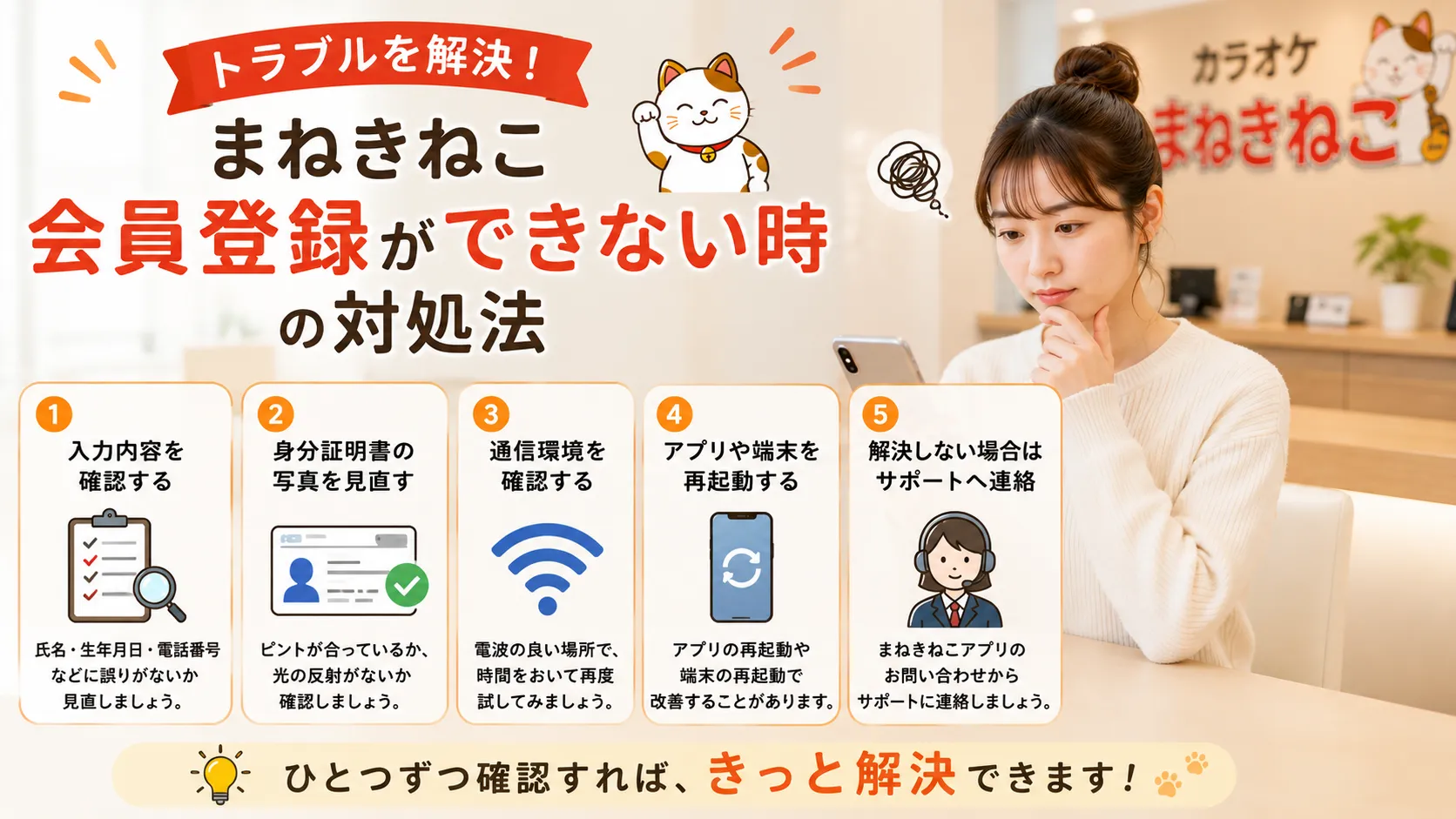 まねきねこの会員登録ができない時に確認するスマホ画面のイメージ