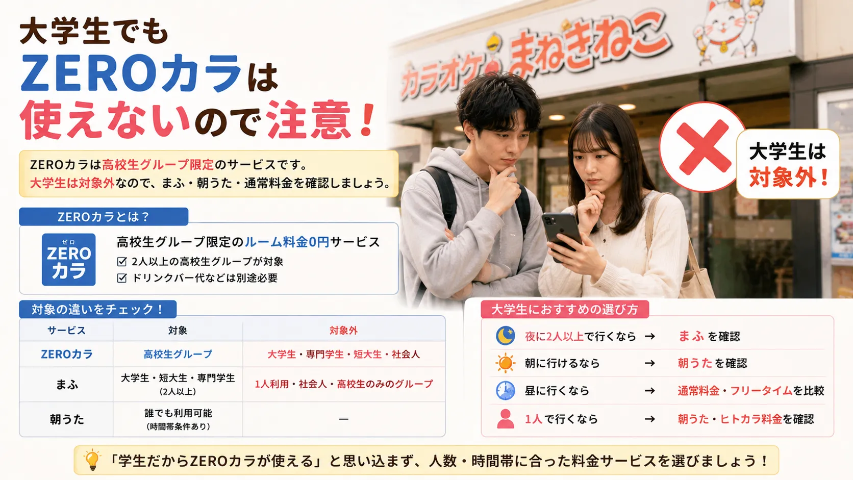 大学生はZEROカラ対象外であることの注意点
