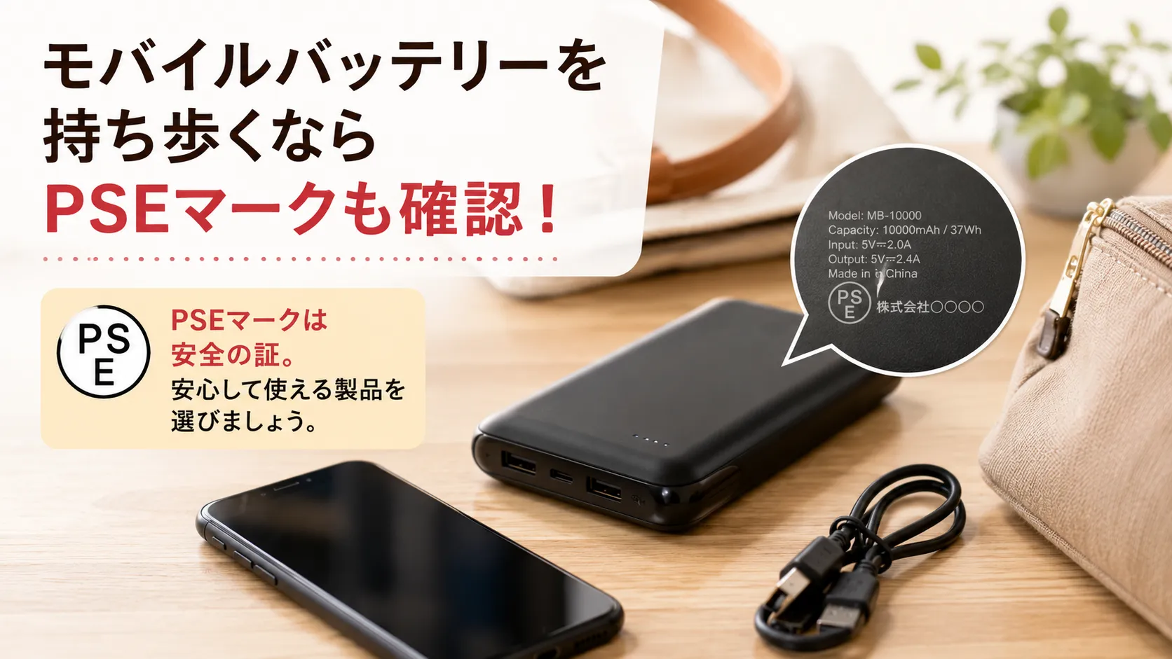 モバイルバッテリーのPSEマーク確認