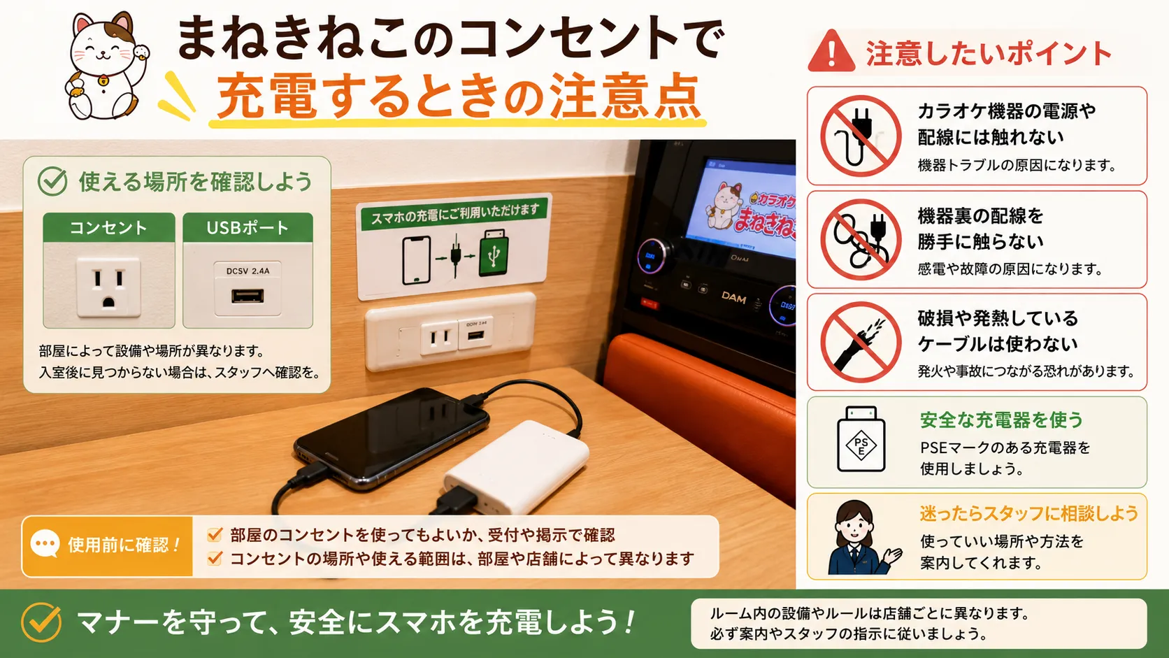 まねきねこのコンセントでスマホを充電するときの注意点