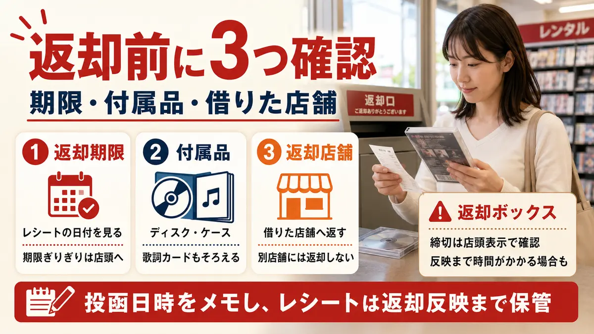 返却期限・付属品・借りた店舗を確認するチェックリスト
