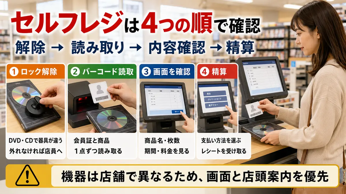 ゲオのセルフレジでロック解除・読み取り・精算する流れ