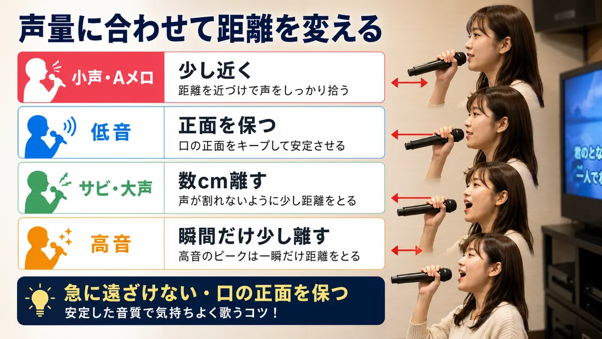 小声・低音・サビ・高音でマイクとの距離を変える方法