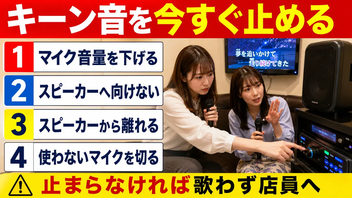 カラオケマイクがキーンと鳴った直後の対処