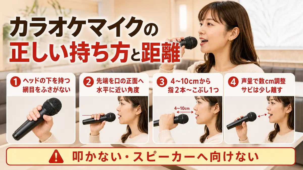 カラオケマイクの正しい持ち方・向き・口からの距離