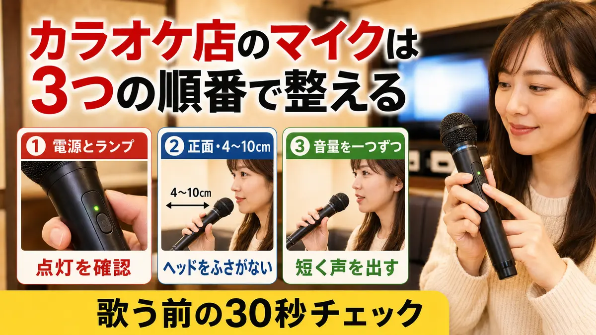 カラオケ店のマイクを電源・持ち方・音量の順で整える方法