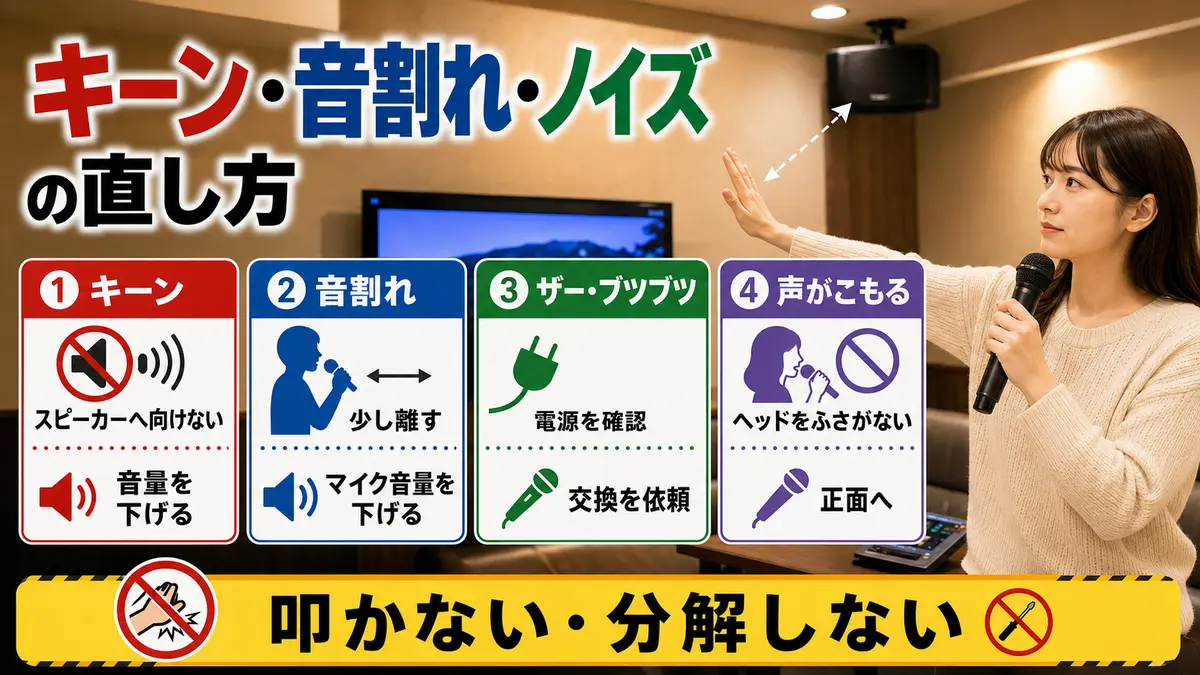 カラオケマイクのハウリング・音割れ・ノイズの直し方