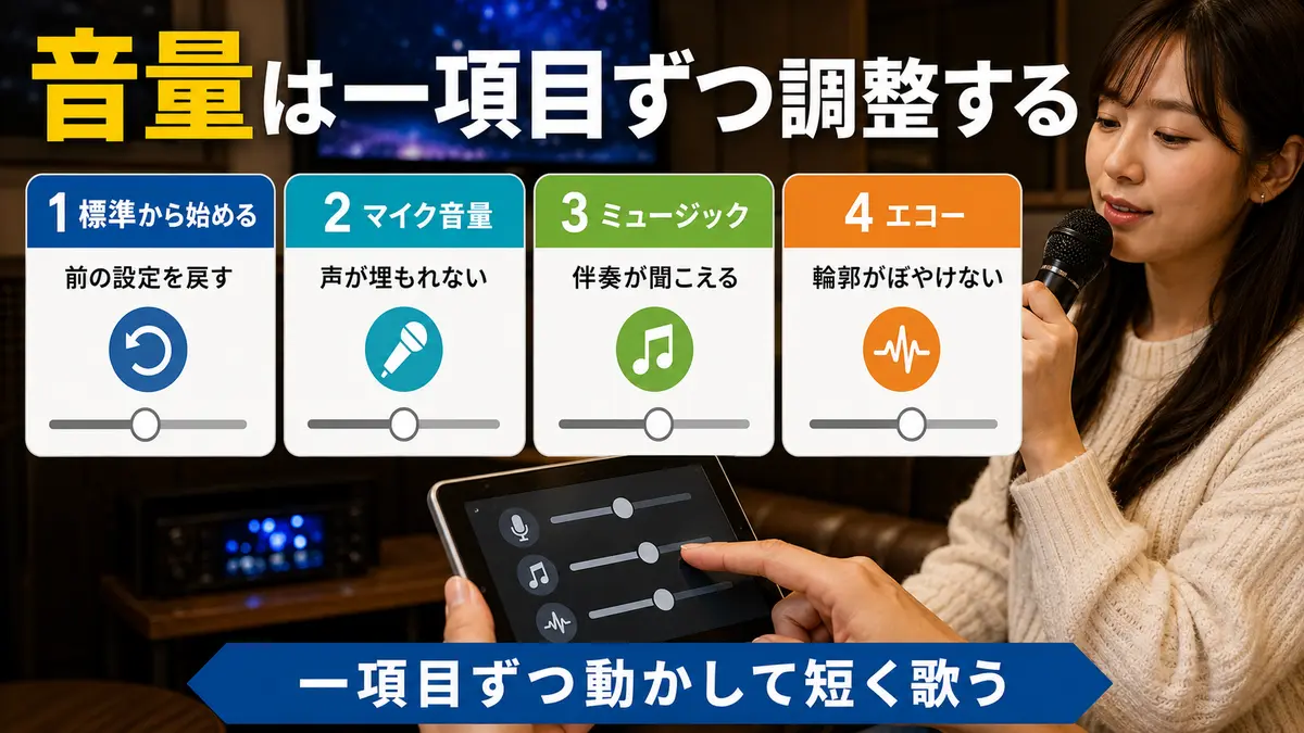 マイク音量・ミュージック音量・エコーを順番に調整する方法