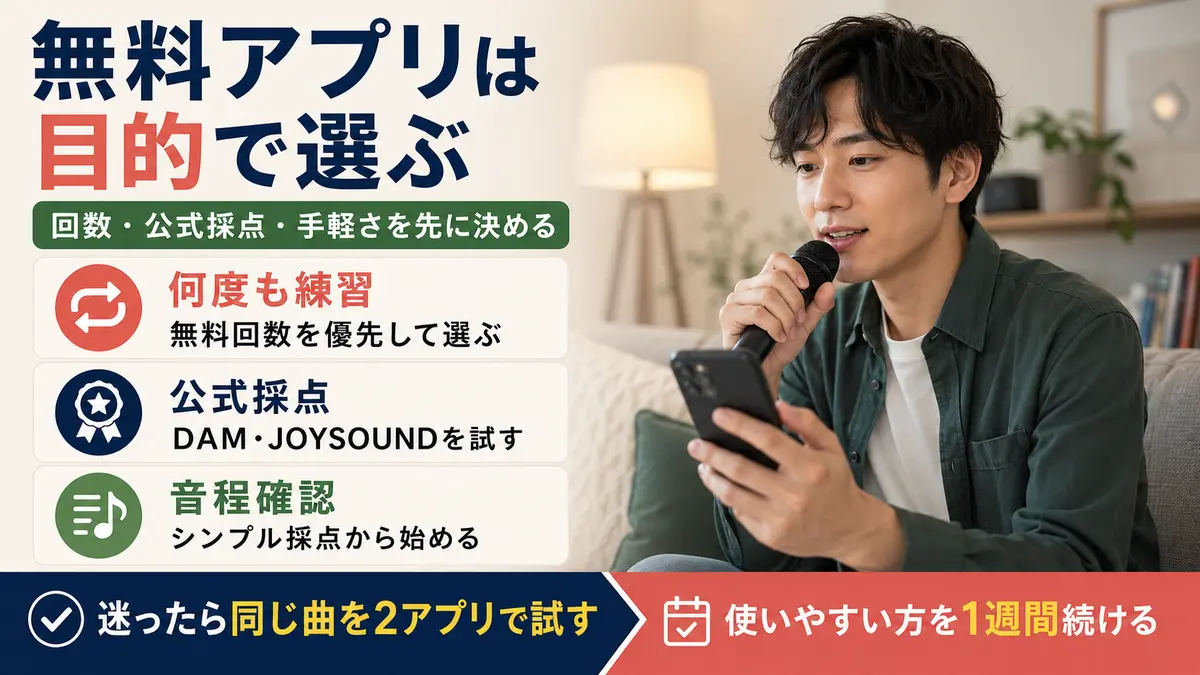 無料カラオケ採点アプリを回数・公式採点・手軽さから選ぶ方法