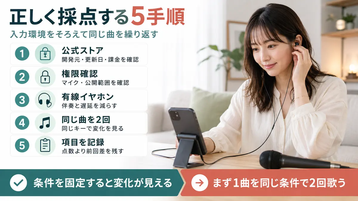 無料カラオケ採点アプリを正しく使う5手順