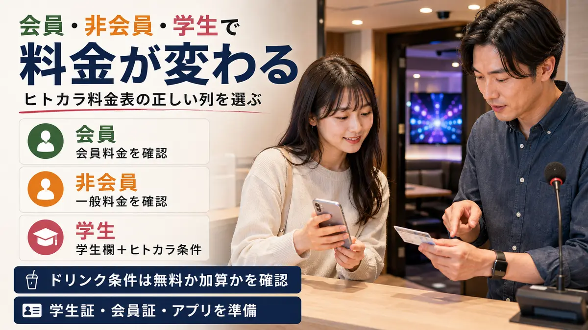 会員・非会員・学生で異なるヒトカラ料金の確認方法