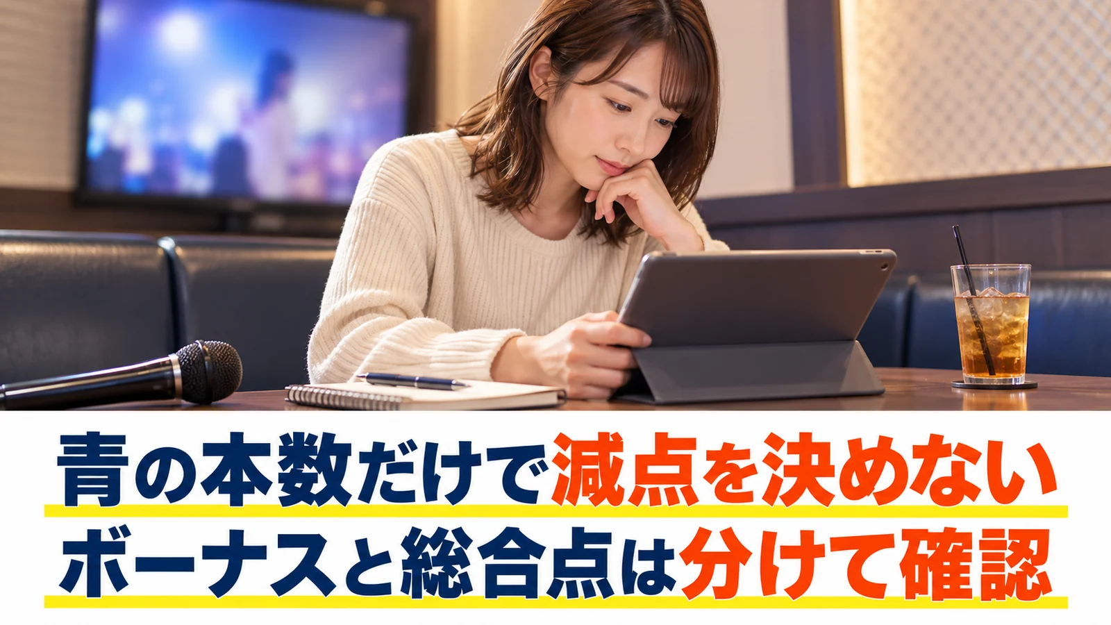採点結果を項目ごとに確認する女性