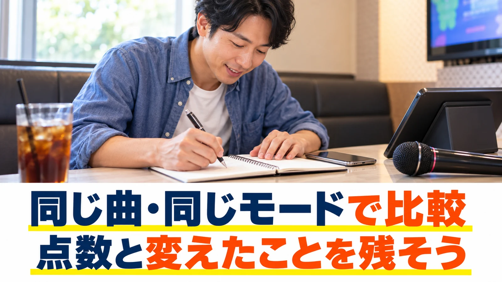 練習で変えたことをメモする男性