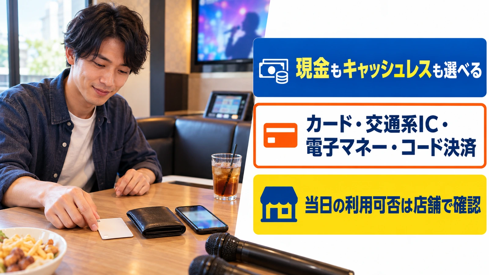 財布とカードとスマートフォンを準備する男性