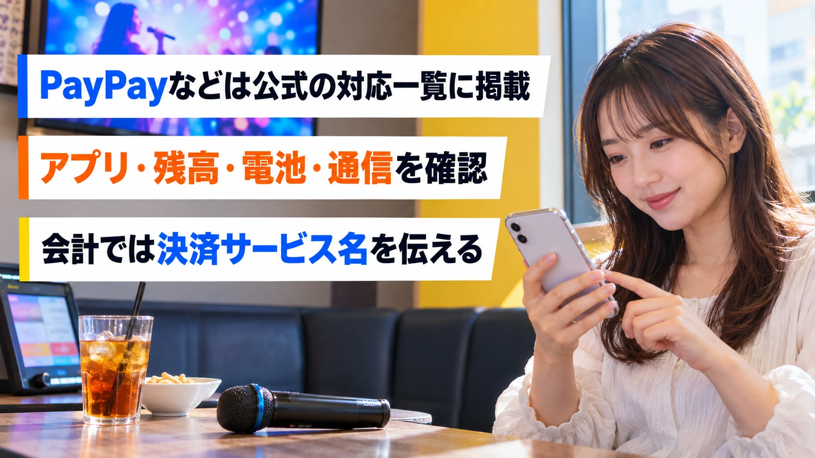 スマートフォンの状態を確認する女性