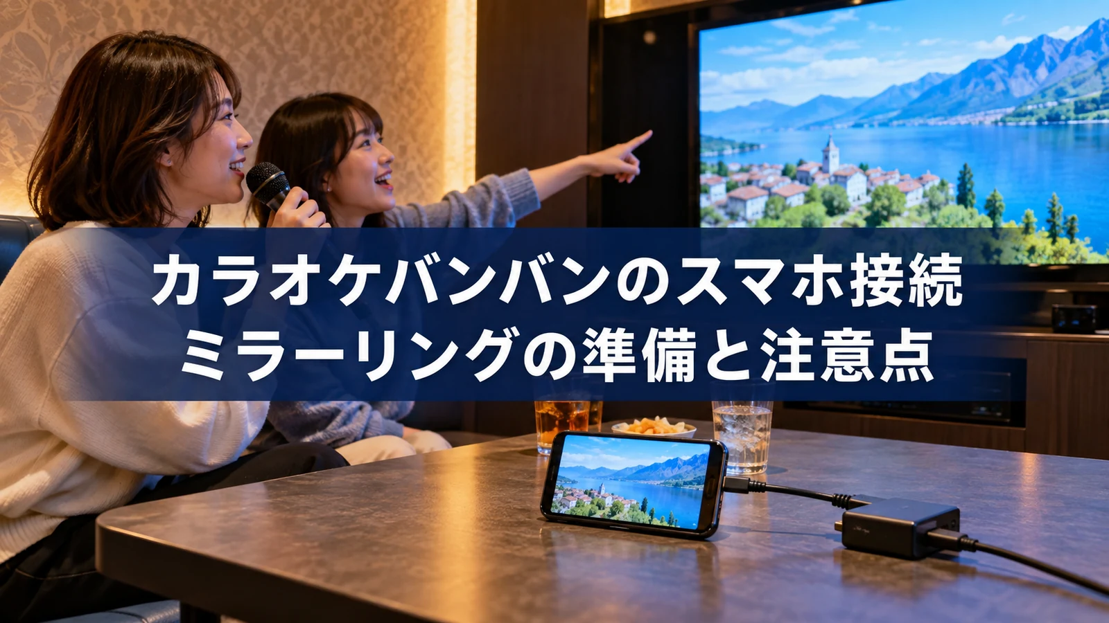 スマホの映像を大画面で楽しむカラオケ個室
