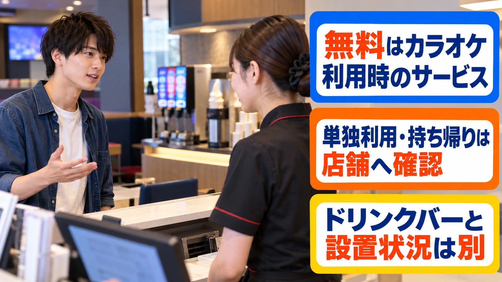 受付で店内サービスの利用条件を相談する男性