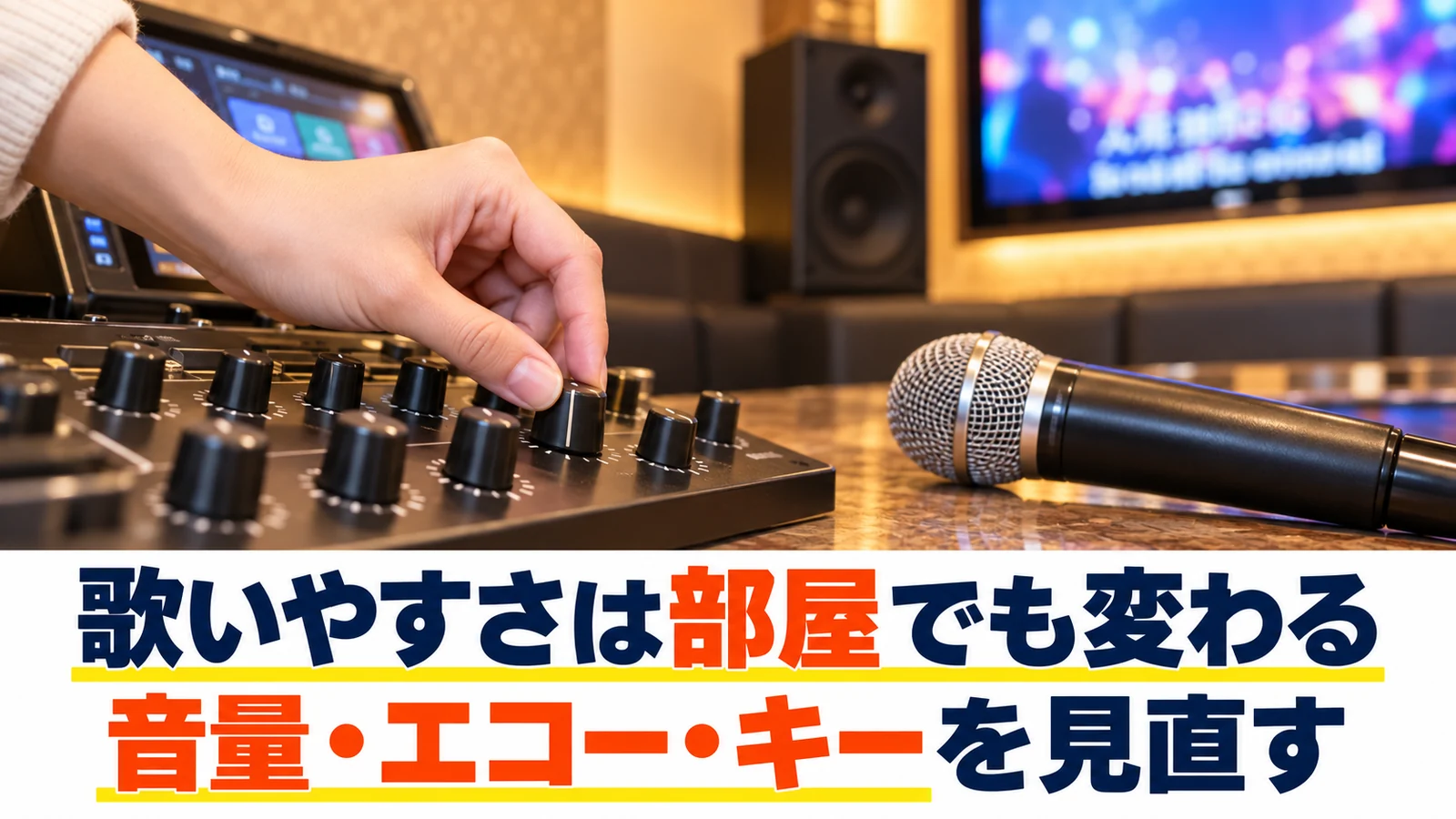 カラオケの音量やエコーを調整する手元